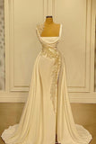 BMbride A-Line Wide Straps Square Neckline Beading Prom Dress With Side Slit BMbride