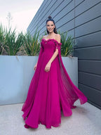 BMbride A-Line/Elegant Chiffon Floor-Length Long Sleeves Ruffles Off-the-Shoulder Prom Dresses BMbride