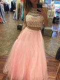 BMbride A-Line/Elegant Halter Sleeveless Tulle Floor-Length Beading Two Piece Prom Dresses BMbride
