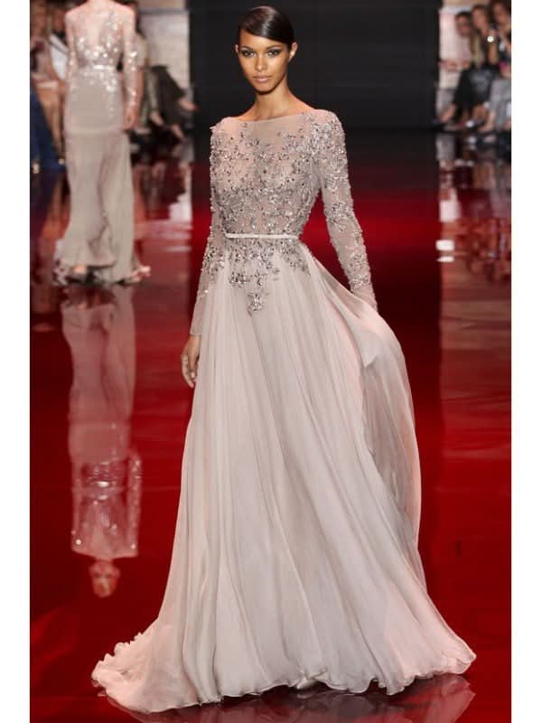 BMbride A-Line/Elegant High Neck Long Sleeves Applique Chiffon Prom Dresses BMbride