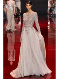 BMbride A-Line/Elegant High Neck Long Sleeves Applique Chiffon Prom Dresses BMbride