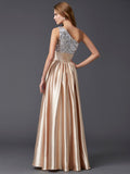 BMbride A-Line/Elegant One-Shoulder Sleeveless Paillette Long Elastic Woven Satin Prom Dresses BMbride