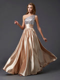 BMbride A-Line/Elegant One-Shoulder Sleeveless Paillette Long Elastic Woven Satin Prom Dresses BMbride