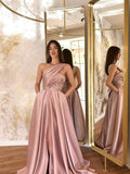 BMbride A-Line/Elegant Satin Sleeveless Ruched One-Shoulder Prom Dresses BMbride