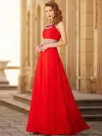 BMbride A-Line/Elegant Scoop Beading Sleeveless Floor-length Chiffon Prom Dresses BMbride