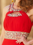 BMbride A-Line/Elegant Scoop Beading Sleeveless Floor-length Chiffon Prom Dresses BMbride