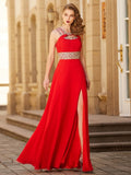 BMbride A-Line/Elegant Scoop Beading Sleeveless Floor-length Chiffon Prom Dresses BMbride