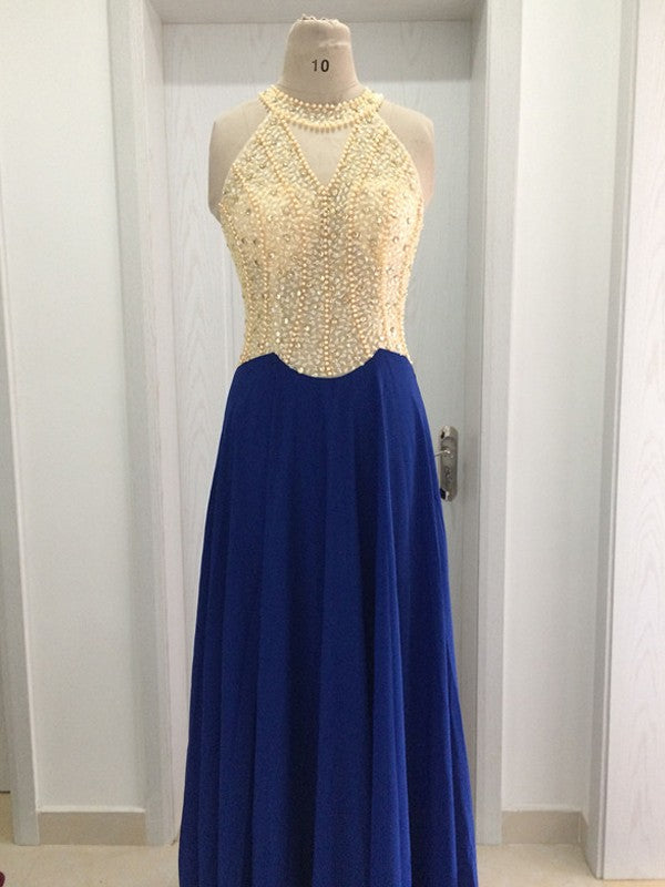 BMbride A-Line/Elegant Scoop Sleeveless Beading Chiffon Prom Dresses BMbride