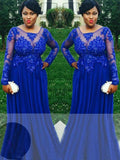 BMbride A-Line/Elegant Sheer Neck Long Sleeves Applique Floor-Length Chiffon Plus Size Prom Dresses BMbride