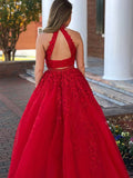 BMbride A-Line/Elegant Sleeveless Halter Beading Tulle Floor-Length Two Piece Prom Dresses BMbride