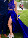 BMbride A-Line/Elegant Sleeveless High Neck Elastic Woven Satin Beading Two Piece Prom Dresses BMbride