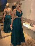 BMbride A-Line/Elegant Sleeveless V-neck Floor-Length Beading Chiffon Prom Dresses BMbride