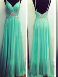 A-Line/Elegant Spaghetti Straps Sleeveless Beading Floor-Length Chiffon Prom Dresses BM bride