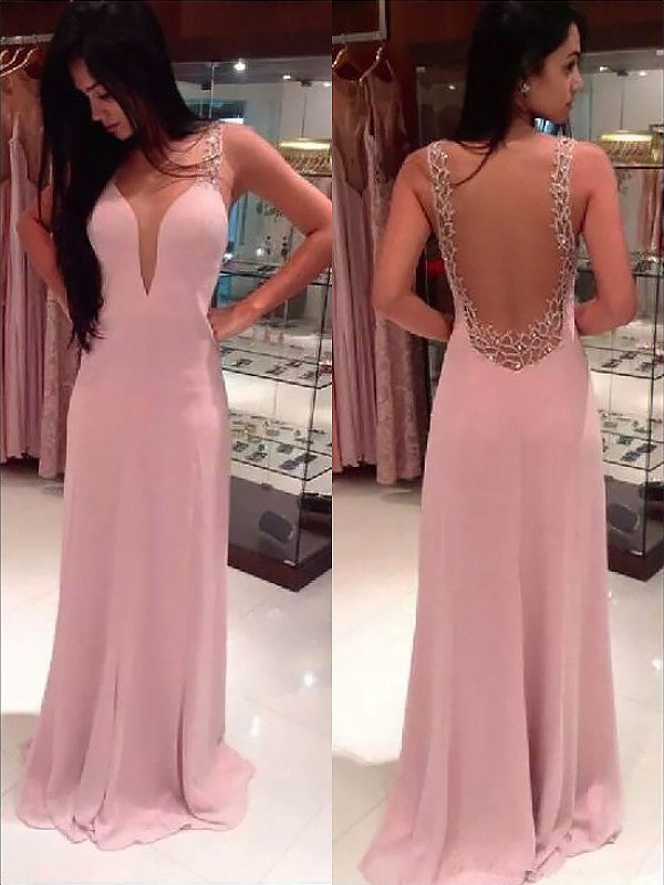 BMbride A-Line/Elegant Straps Sleeveless Beading Floor-length Chiffon Prom Dresses BMbride