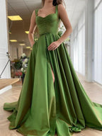 BMbride A-Line/Elegant Straps Sleeveless Satin Ruffles Prom Dresses BMbride