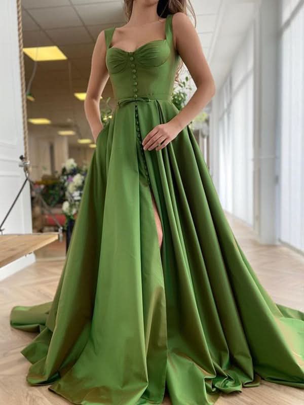 BMbride A-Line/Elegant Straps Sleeveless Satin Ruffles Prom Dresses BMbride