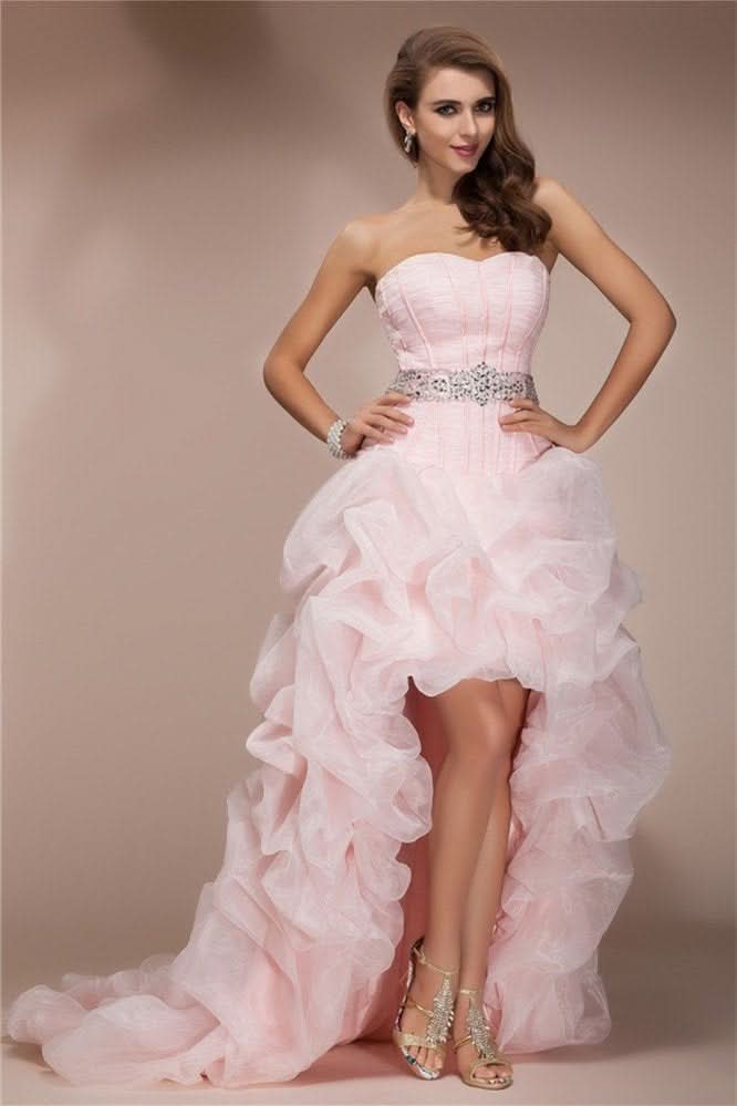 BMbride A-Line/Elegant Sweetheart Sleeveless High Low Beading Organza Prom Dresses BMbride