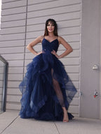BMbride A-Line/Elegant Tulle Layers V-neck Sleeveless Floor-Length Prom Dresses BMbride