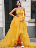 BMbride A-Line/Elegant Tulle Ruffles V-neck Sleeveless Asymmetrical Prom Dresses BMbride