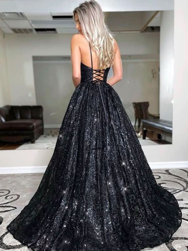 BMbride A-Line/Elegant V-neck Sequin Sleeveless Sequins Prom Dresses BMbride