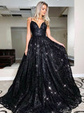 BMbride A-Line/Elegant V-neck Sequin Sleeveless Sequins Prom Dresses BMbride