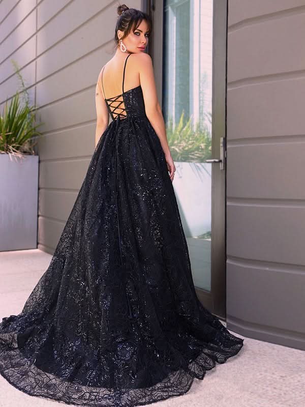 BMbride A-Line/Elegant V-neck Sequins Sleeveless Sequin Prom Dresses BMbride