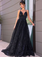 BMbride A-Line/Elegant V-neck Sequins Sleeveless Sequin Prom Dresses BMbride