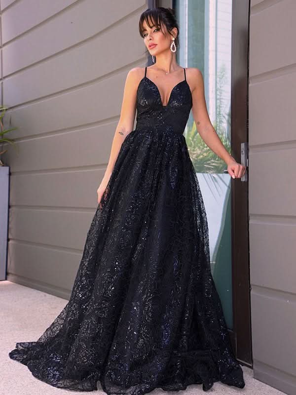 BMbride A-Line/Elegant V-neck Sequins Sleeveless Sequin Prom Dresses BMbride