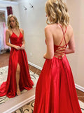 A-Line/Elegant V-neck Sleeveless Elastic Woven Satin Ruffles Prom Dresses BM bride
