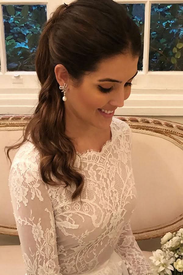 Modest A-line Wedding Dress Long Sleeves With Lace Appliques BM bride