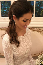 Modest A-line Wedding Dress Long Sleeves With Lace Appliques BM bride