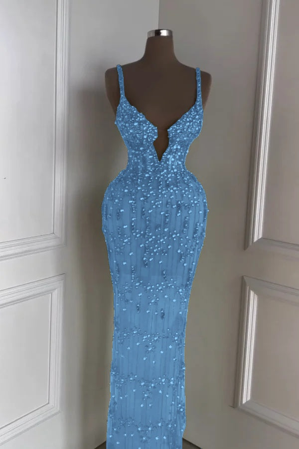 Spaghetti Strap Sleeveless Long Mermaid Prom Dress With Beading
