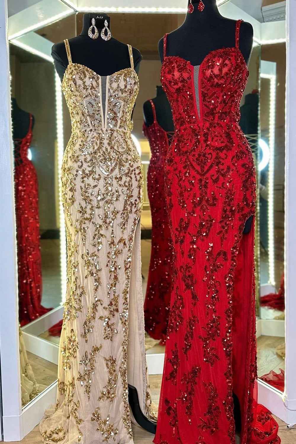 Sparkly Blue Sheath Sequins Long Prom Dress with Slit