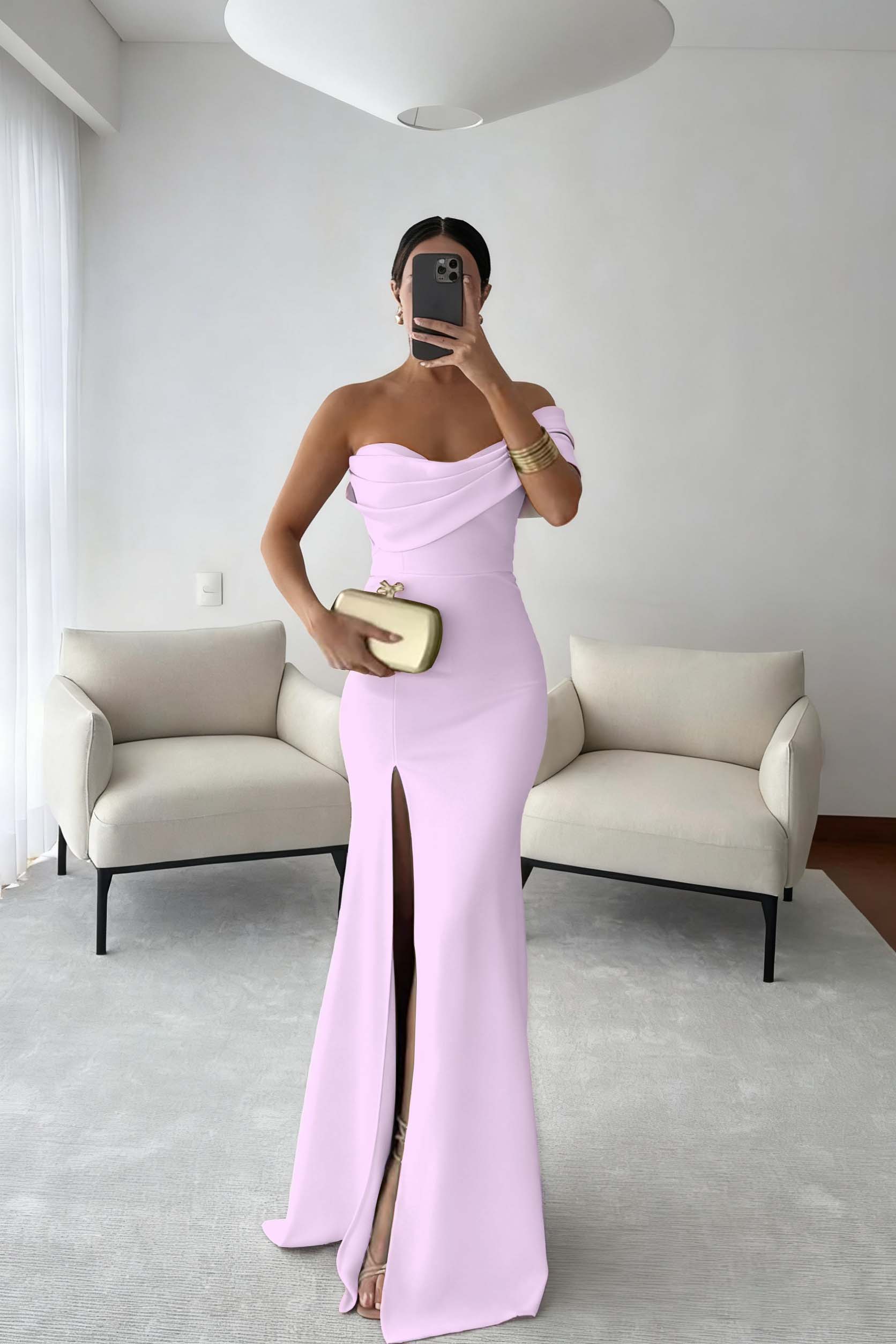 One Shoulder Sleeveless Long Mermaid Prom Dress With Split Pleated BMBRIDE
