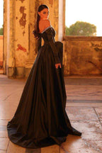 Off the Shoulder Long Sleeves Long Split Prom Dress With Beading