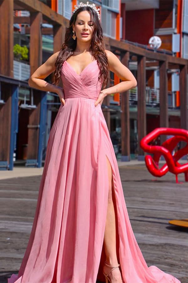 Royal Blue V-Neck Prom Dress with Slit BM bride