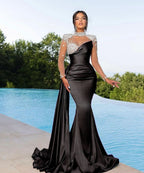 Long Purple Mermaid Prom Dress with Trail Beadings and Long Sleeves BM bride