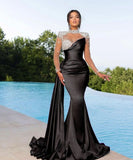 Long Purple Mermaid Prom Dress with Trail Beadings and Long Sleeves BM bride