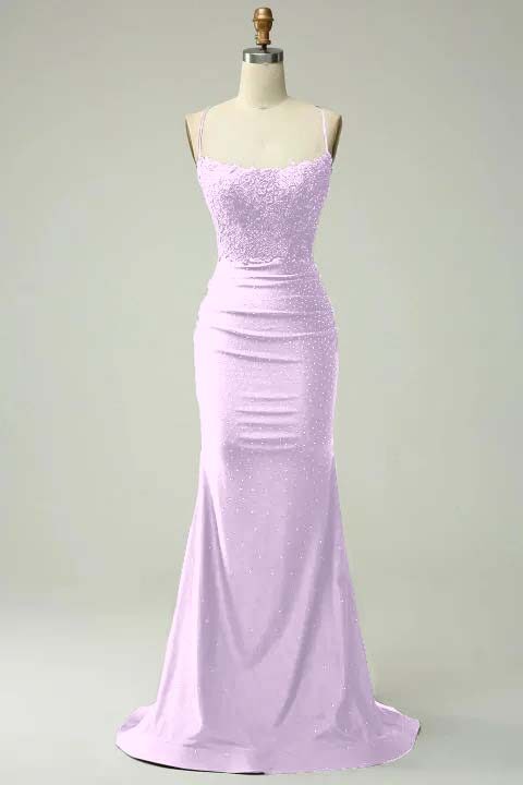 Spaghetti Strap Sleeveless Long Mermaid Prom Dress With Appliques