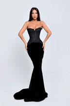 Black Strapless Sleeveless Long Mermaid Prom Dress With Sequins