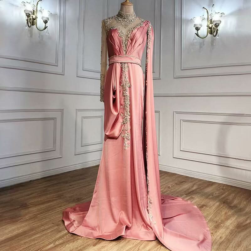 Shining Yellow Beaded Embroidery Floor-Length Mermaid Prom Dress with Shawl BM bride
