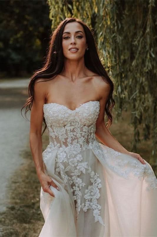 Sweetheart Tulle A-Line Wedding Dress with Lace Appliques BM bride