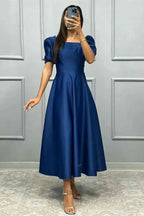 Elegant Square A-Line Prom Dress with Short Sleeves BM bride