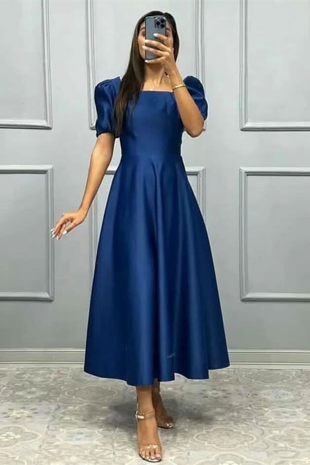 Elegant Square A-Line Prom Dress with Short Sleeves BM bride