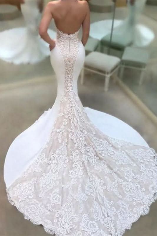 Sweetheart Mermaid Wedding Dress with Lace Appliques Bridal Gown BM bride