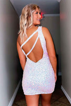 Orange Open Back One Shoulder Sequins Tight Homecoming Dress Bmbride