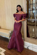 Off the Shoulder Bubble Sleeves Long Mermaid Prom Dress With Pleated