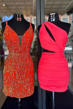 Simple Coral Cut Out Tight Short Homecoming Dress Bmbride
