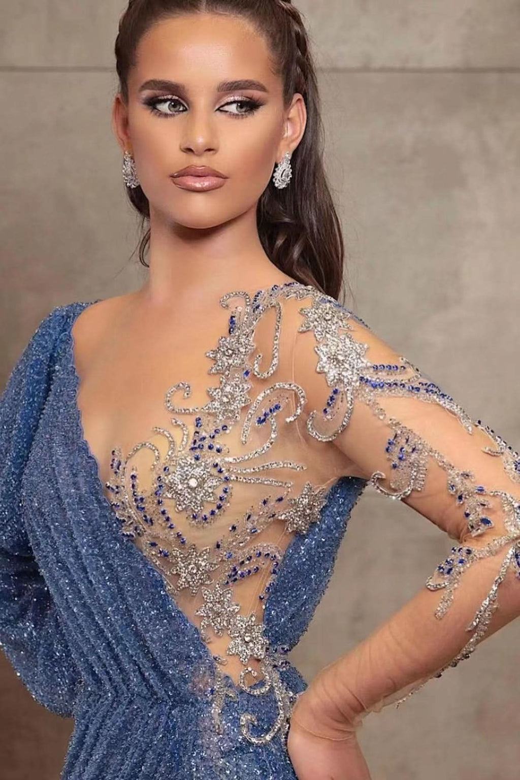 Gorgeous Long Sleeves Mermaid Evening Dress with Sequins and Beads BM bride