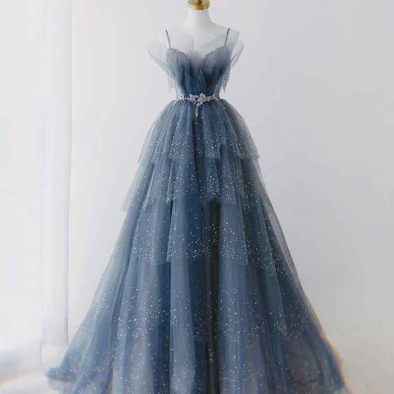 Charming Bead Embroidery Lavender Spaghetti Strap A Line Long Prom Dress